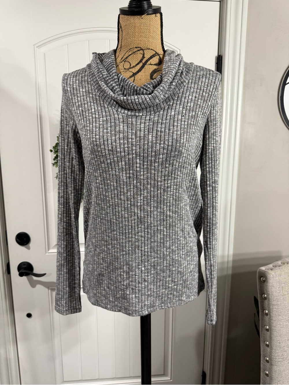 Charlotte Russe Gray Ribbed Cowl Neck Sweater